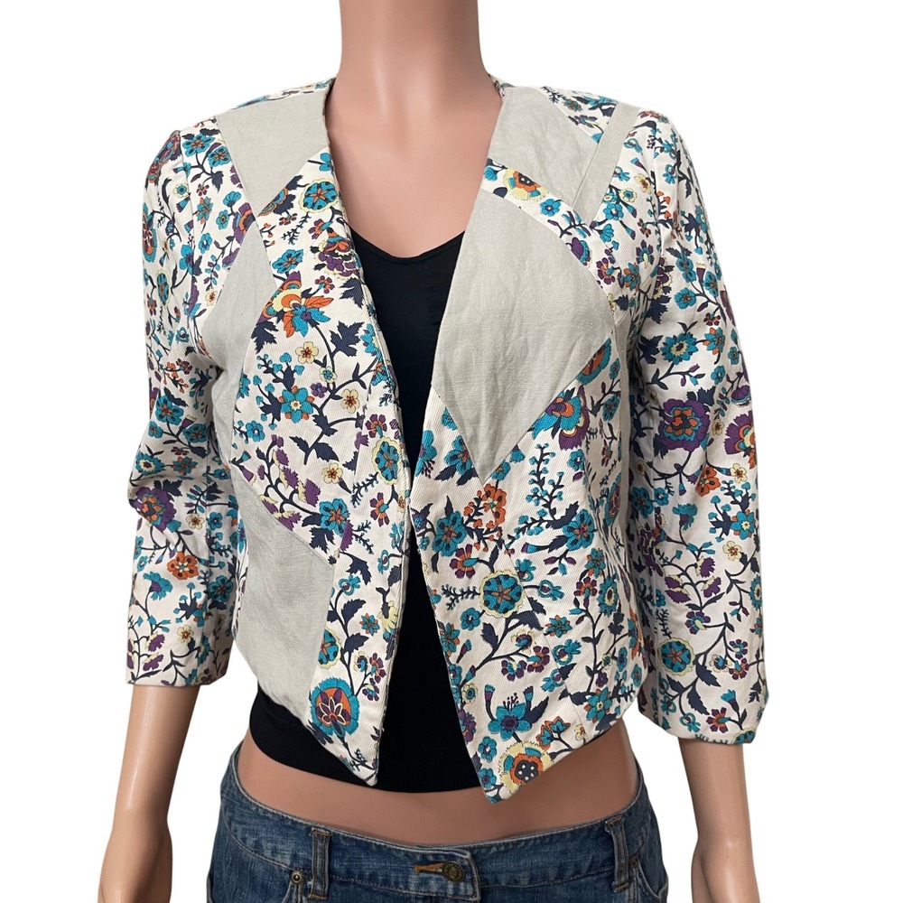 Elevenses Cotton Linen Floral Cropped Jacket Multi Patchwork Boho Cottagecore 10
